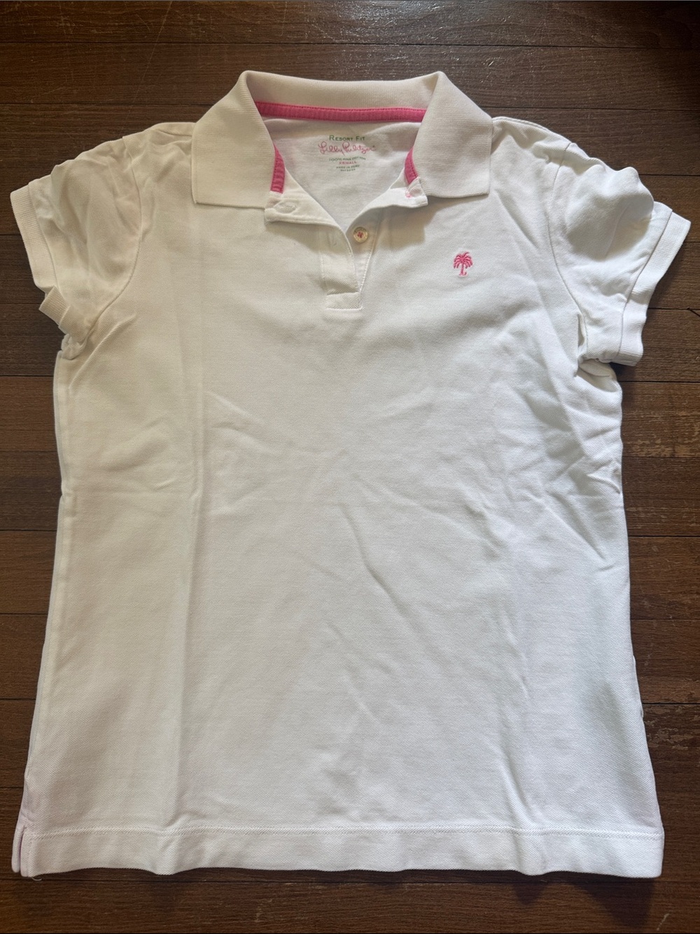 Lilly Pulitzer White Polo with Pink Trim and Palm Embroidery